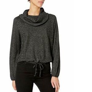 BCX Cowl Neck Drawstring Sweater Heather Black